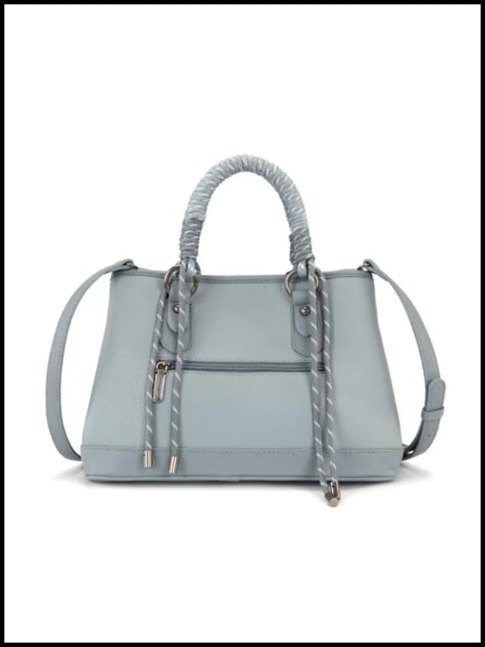 Women's Vegan Leather Satchel Tote with Braided Rope Handle